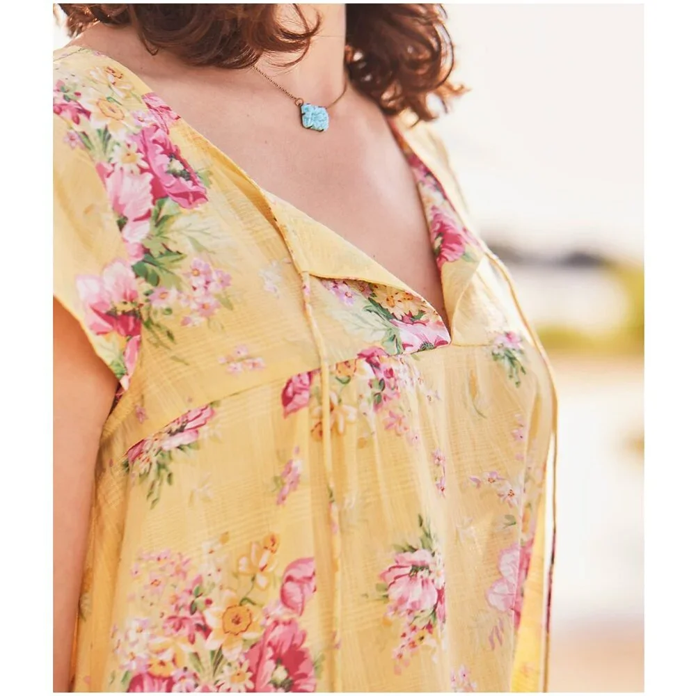 April Cornell Charming Smock Dress blossom yellow floral XXS 4 - 6 XS small - Picture 3 of 12